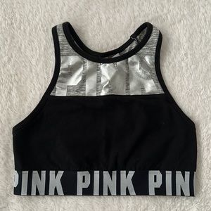 PINK Victoria’s Secret Black/Silver/Gray High Neck Sports Bra Size XS